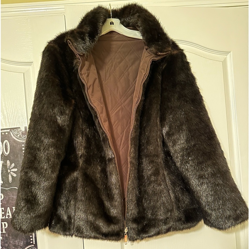 Giorgio Morandi Black Faux Mink Reversible Princess Seam Zip Front Jacket Size M